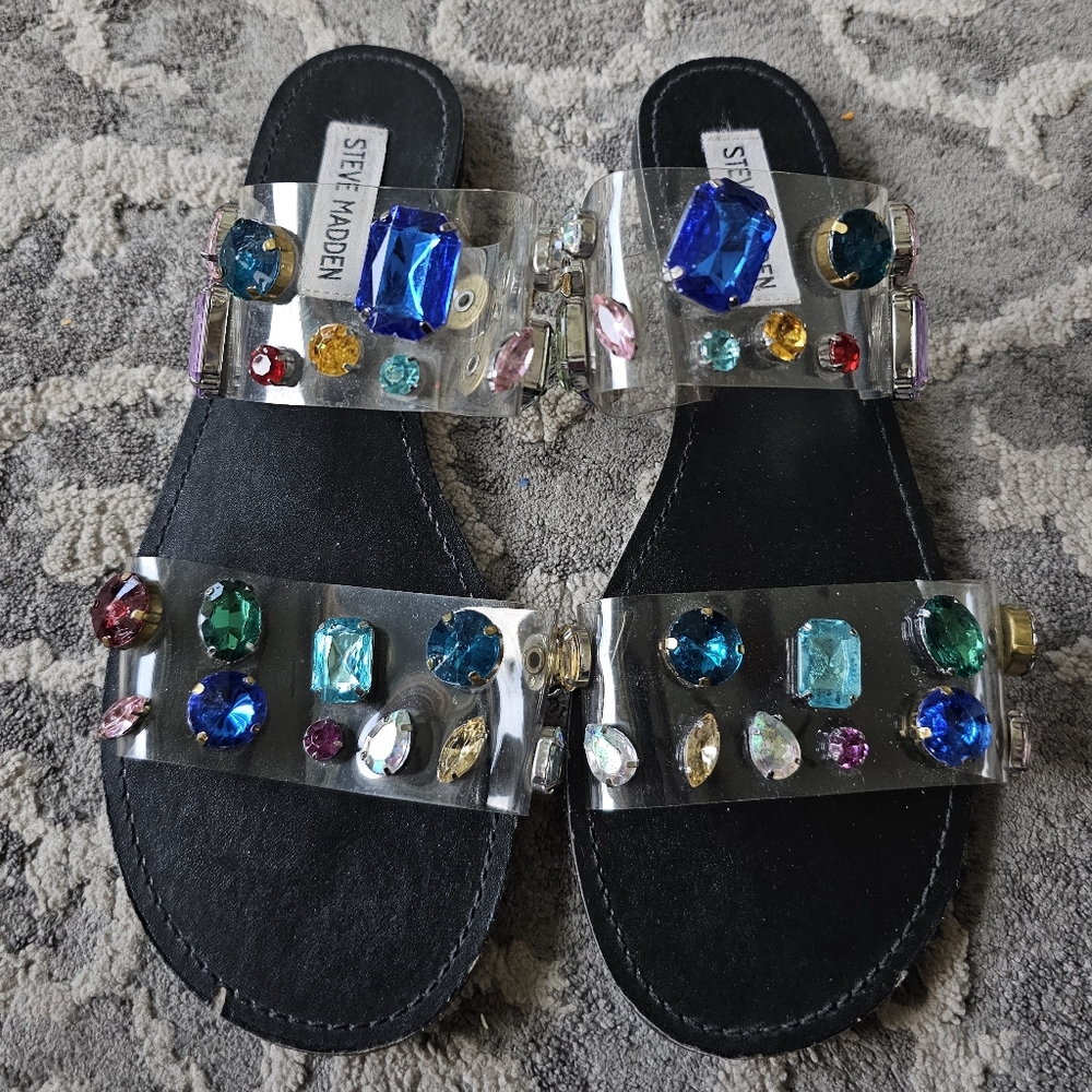 Steve Madden Black Sandals with Multicolor Gems